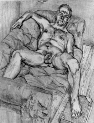 Man Posing Signed  by Lucian Freud